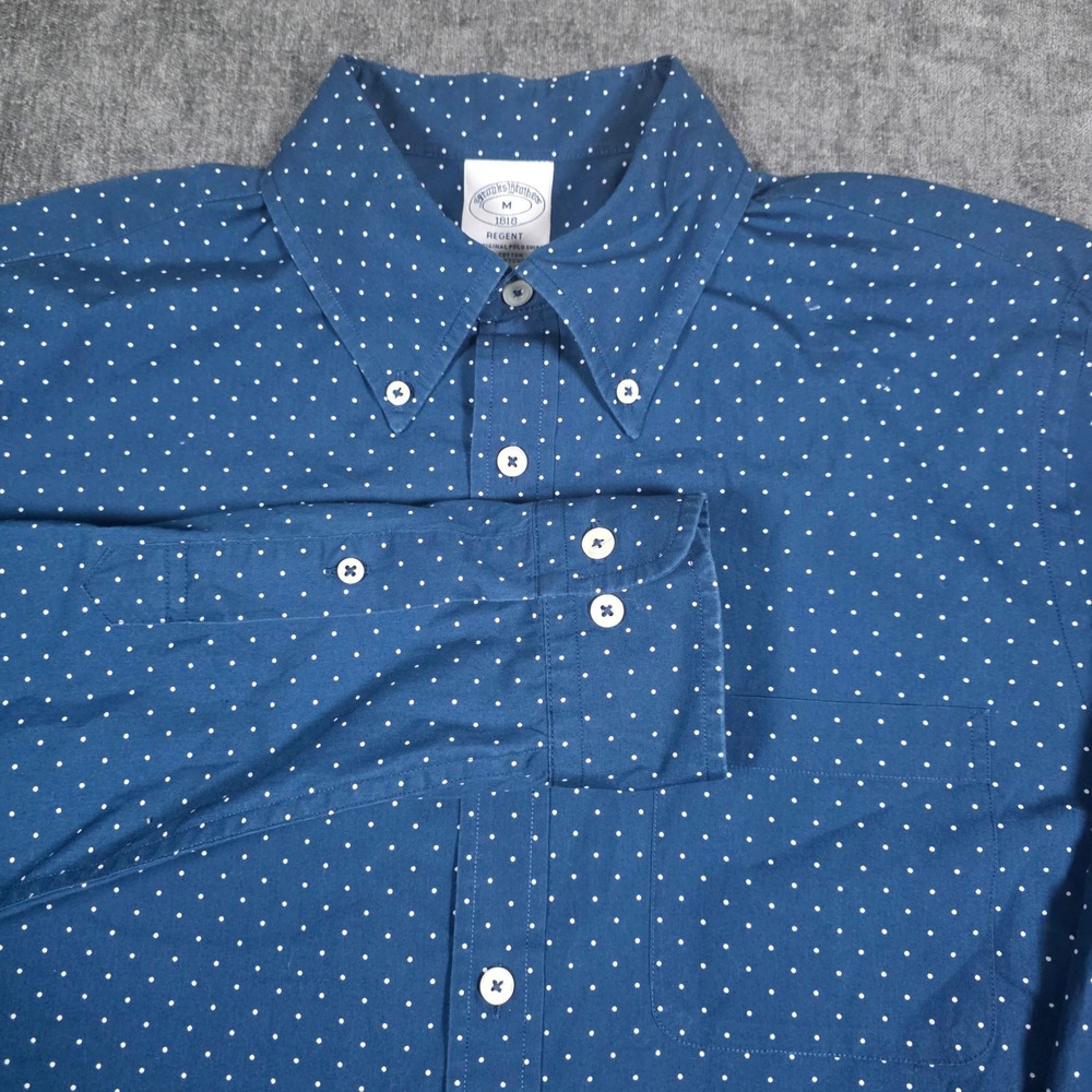 Brooks Brothers Regent Mens Medium Blue Polka Dot Cotton Button Down Shirt M